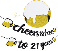 2pcs. 21st Birthday Decorations, «Cheers & Beers» & «to 21 years» Party Supplies