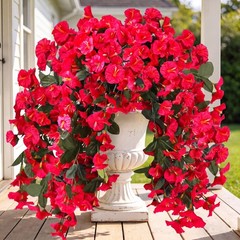 Sggvecsy Artificial Fake Hanging Flowers Plants for Outdoor 2Pcs, Rose Red