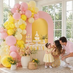 Pink and Yellow Balloon Arch Kit, 122Pcs Pastel Pink Yellow Balloons for Girl…