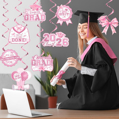 Pink Graduation Decorations – Bow Themed Congrats Grad Banner and Class of 2026