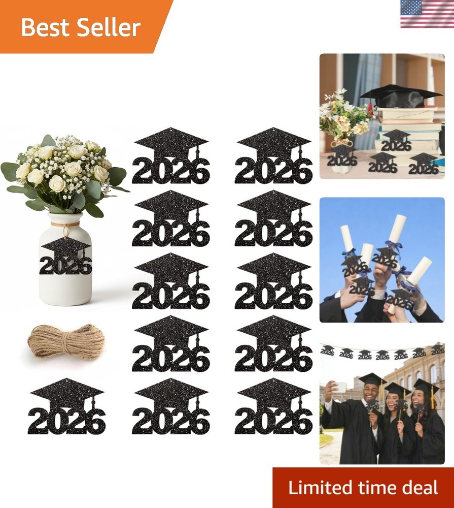 2026 Graduation Party Decorations – 36Pcs Graduation Cutouts Tags Black Glitt…