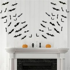 120Pc Halloween Bats Decor Outdoor Indoor,3D Bat Sticker Window (4 Sizes, Black)