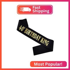 MUMUNN 40th Birthday King Sash, Gold Foil Black Satin Birthday Sash for Men 40th