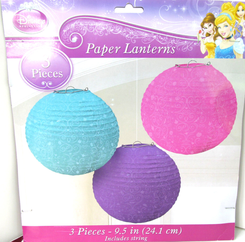 Disney Princess Paper Lanterns Pink Blue Purple 9.5″ Birthday Party Decoration F