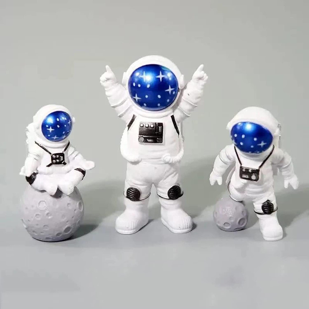 3 Pcs Astronaut Cake Topper Set Space Theme Spaceman Figurines Birthday Decor