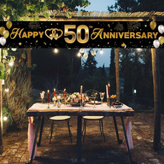 50Th Wedding Anniversary Banner, Golden 50 Years Decorations, Sturdy Fabric Back