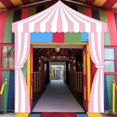 Pink Circus Party Awning Carnival Theme Decorations Circus White and Pink Stripe