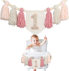 Handmade Boho Pink 1St Birthday High Chair Banner First Highchair Banner for Bab
