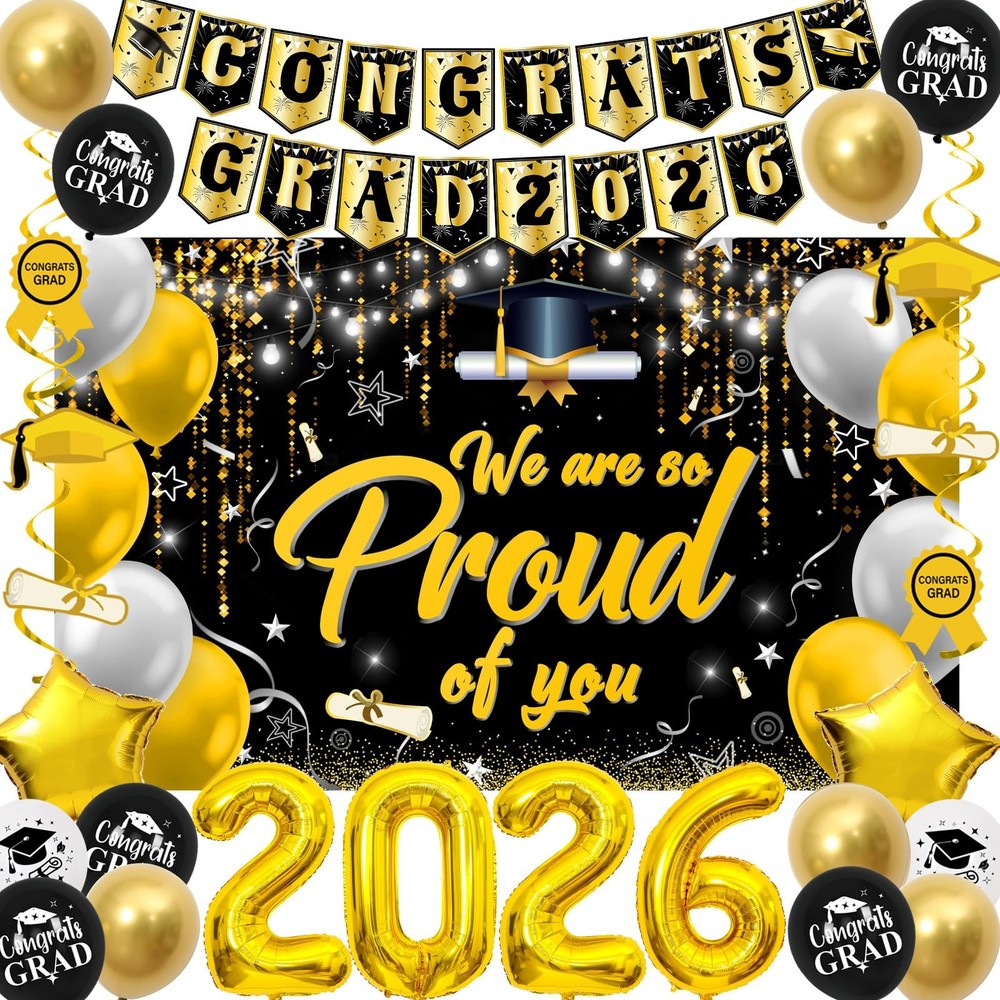 Graduation Decorations 2026, Black Gold Graduation Party Decorations Class of