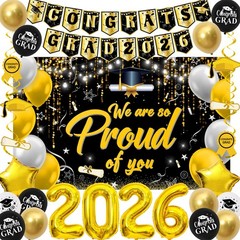 Graduation Decorations 2026, Black Gold Graduation Party Decorations Class of
