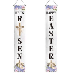 Easter Decorations Outdoor Happy Easter&He is Risen Porch Sign Banner Religious