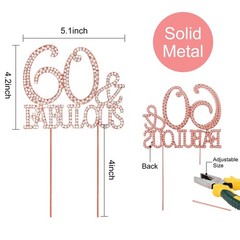 Rose Gold 60th Birthday Cake Topper Metal Rhinestone 60 & Fabulous Decor