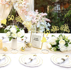 12Pcs 50Th Anniversary Centerpiece Sticks Double Sided Gold Glitter Heart 50 Gol