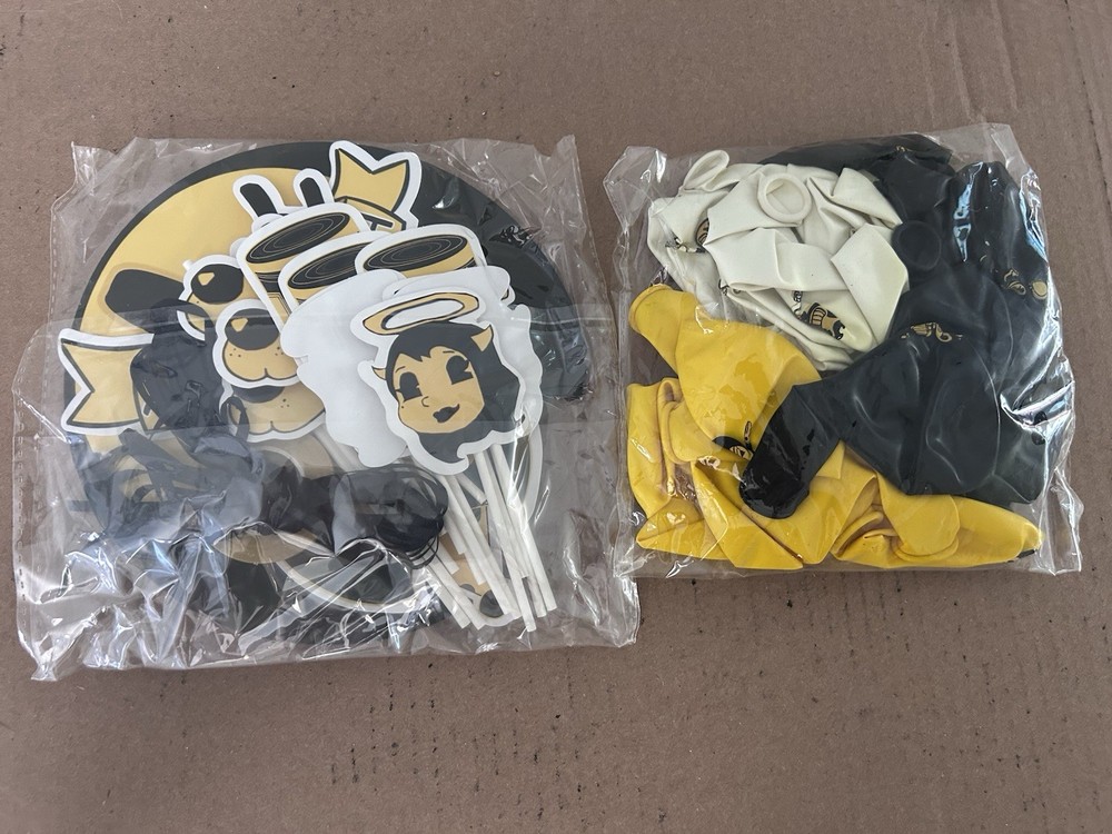 Yellow Black White Party Balloons & Hanging Decorations Set Plastic Paper