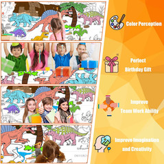 Dinosaur Coloring Tablecloth for Kids, DIY Crafts Dinosaur Coloring Table Cloth,