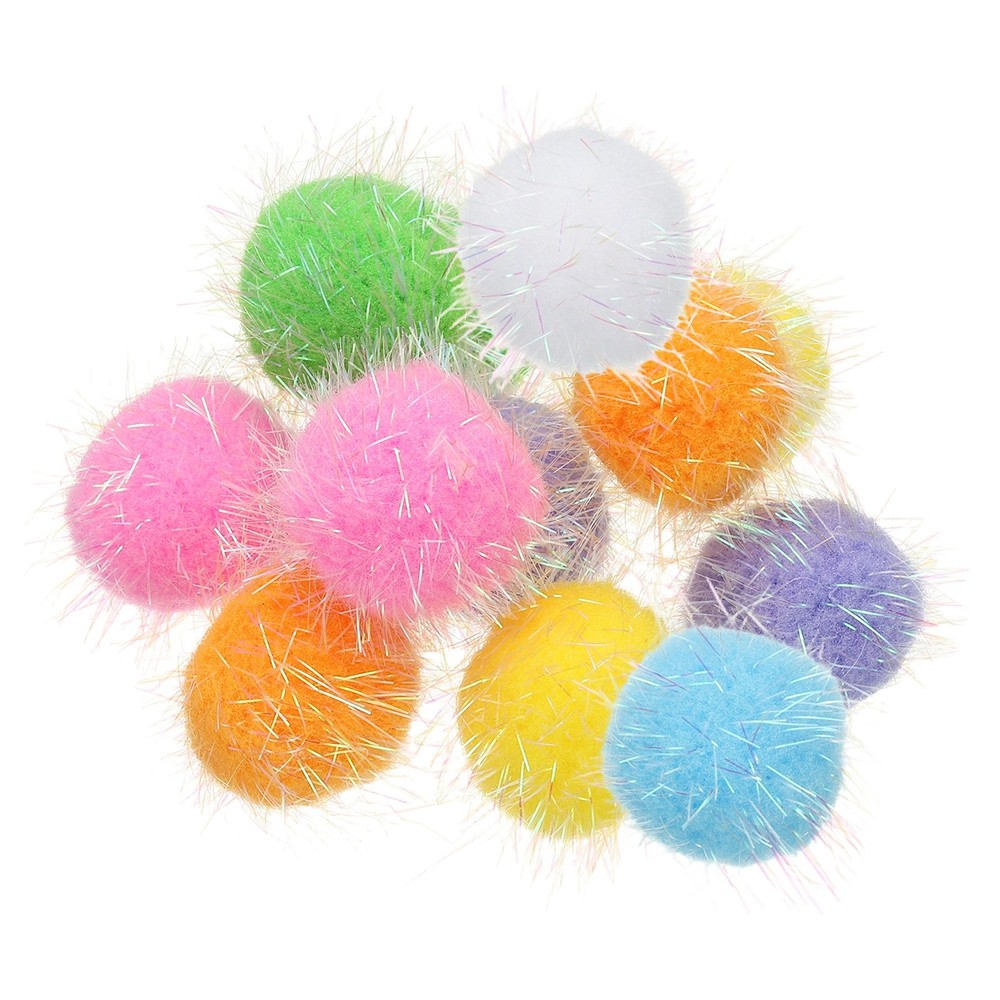 12 Pcs 1.8 Inch Sparkle Flash Balls Pet Cat Pom Pom Fuzzy Balls, 8 Colors