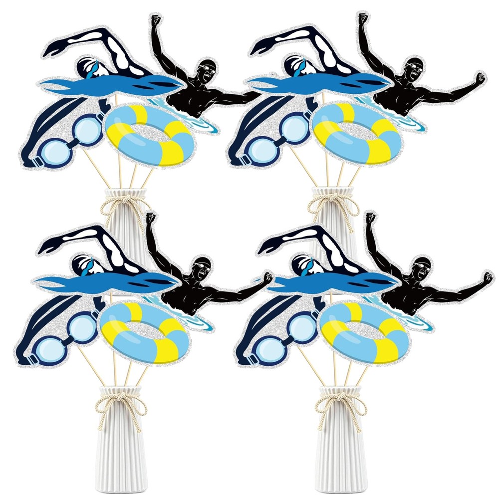 16 PCS Swimming Party Centerpiece Sticks Theme Happy Birthday Table Toppers