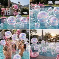 12Pcs Iridescent Round Foil Balloons, 22″ 15″ 10″ 4D Clear Ball Balloon, Holo