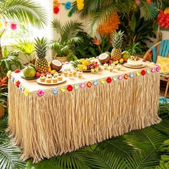 2 Pack Hawaiian Luau Grass Table Skirt, 9ft x 2.4ft Grass Party Decorations