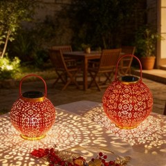 Solar For Red Lantern Iron Hanging Light Outdoor Festive Garden Decoration New