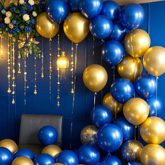63 PCS Royal Navy Blue Gold Happy Birthday Party Balloons Set with Photo Backgro