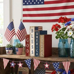 4 Pcs Patriotic Table Decorations Glod Bless American 4th of July Tiered Tray…