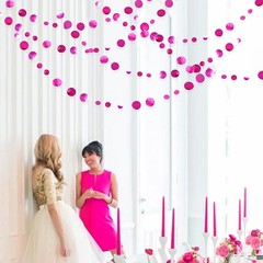 Hot Pink Party Decorations Circle Dots Garland Metallic Rose
