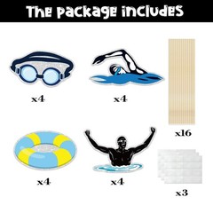 16 PCS Swimming Party Centerpiece Sticks Theme Happy Birthday Table Toppers