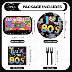 96Pcs 80s Party Decorations Back to The 80’s 80s Circular rectangular Plates