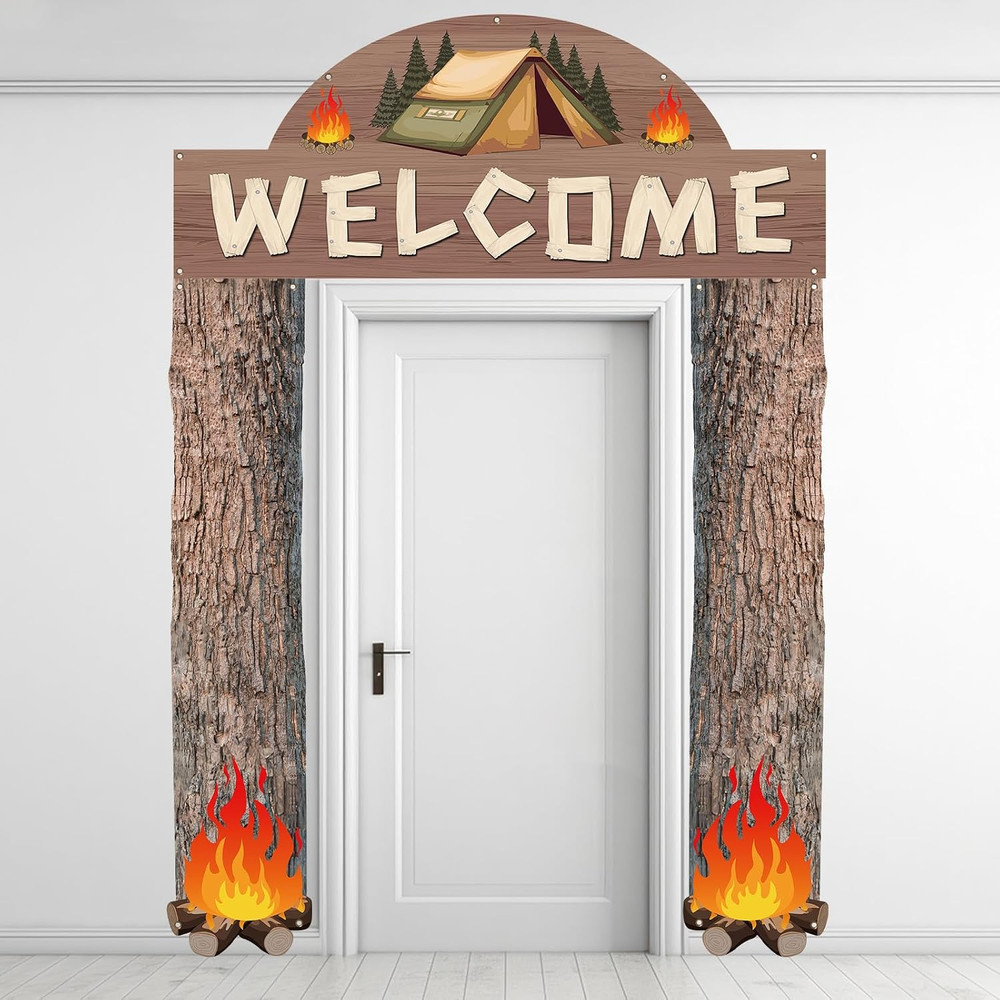 3 Pcs Camping Themed Party Decorations Camper Banner Welcome Porch Sign Camper