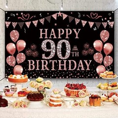 90th Birthday Decorations Rose Gold 90 Year Old Birthday Backdrop Banner for …