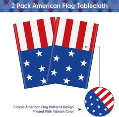 2 Pack American Flag Tablecloths Patriotic Plastic Rectangle Decorations for