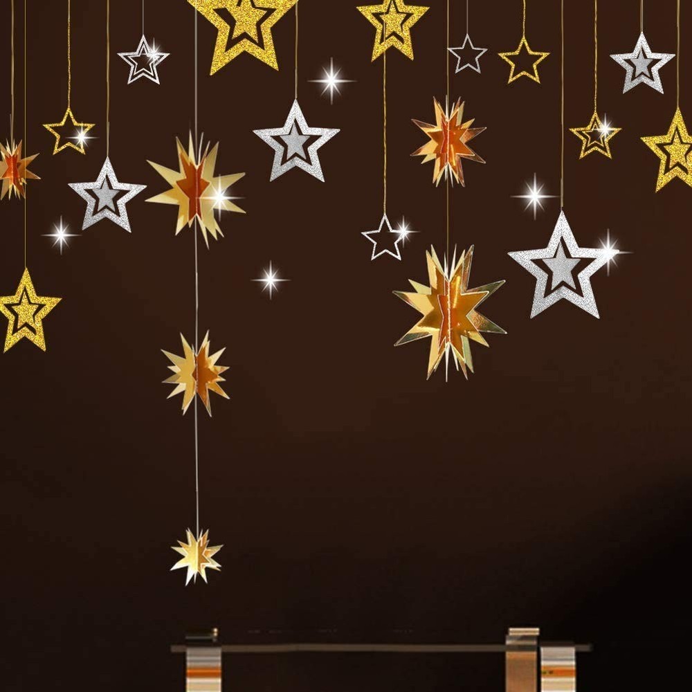 Silver Gold Star Garland Hanging Twinkle Little Star Decorations Glittery Par…