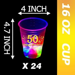 mishunyus 24 Pack Glow 50th Birthday Party Cups – 16 oz 50th Cups with Gold F…