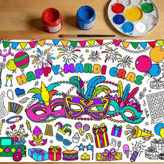 Mardi Gras Coloring Tablecloth/Poster, Mardi Gras Decorations, 72″ X 30″ Giant P