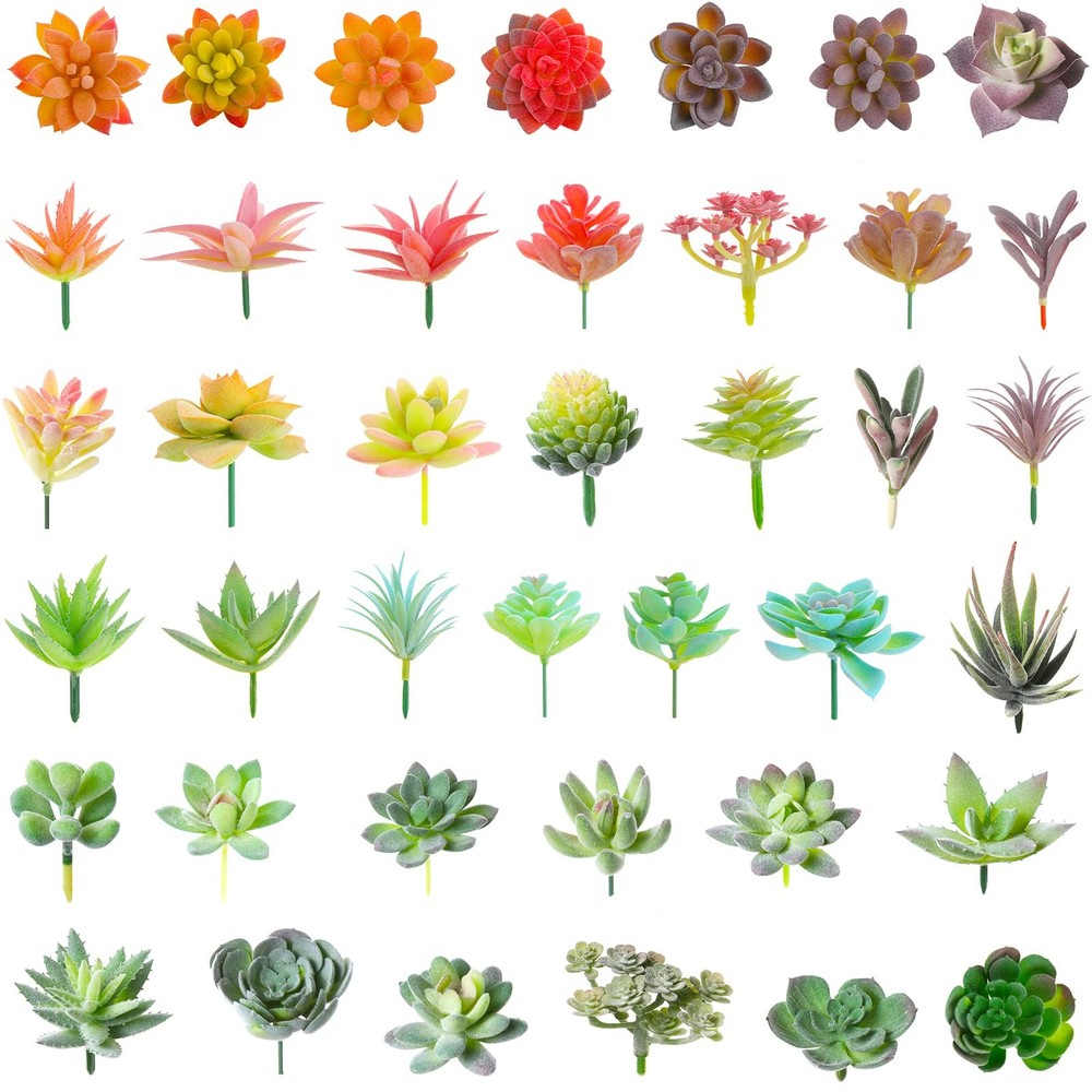 Tigeen 40 Pieces Artificial Succulent Plants Faux as the picture shown, Green