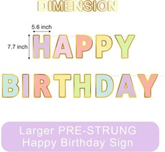 Macaron Superlarge Alphabet Happy Birthday Banner Bunting Pre-Strung No DIY f…