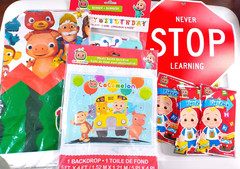 Cocomelon themed party decorations, coloring play pack for kids