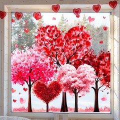 Valentine’s Day Window Clings Window Stickers Love Heart Tree Double-Sided Glass