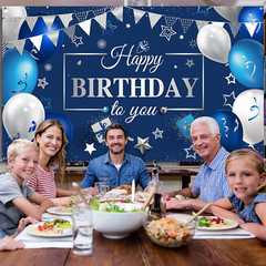 Sumind Happy Birthday Decorations Backdrop Banner, Navy Blue and Silver Party De