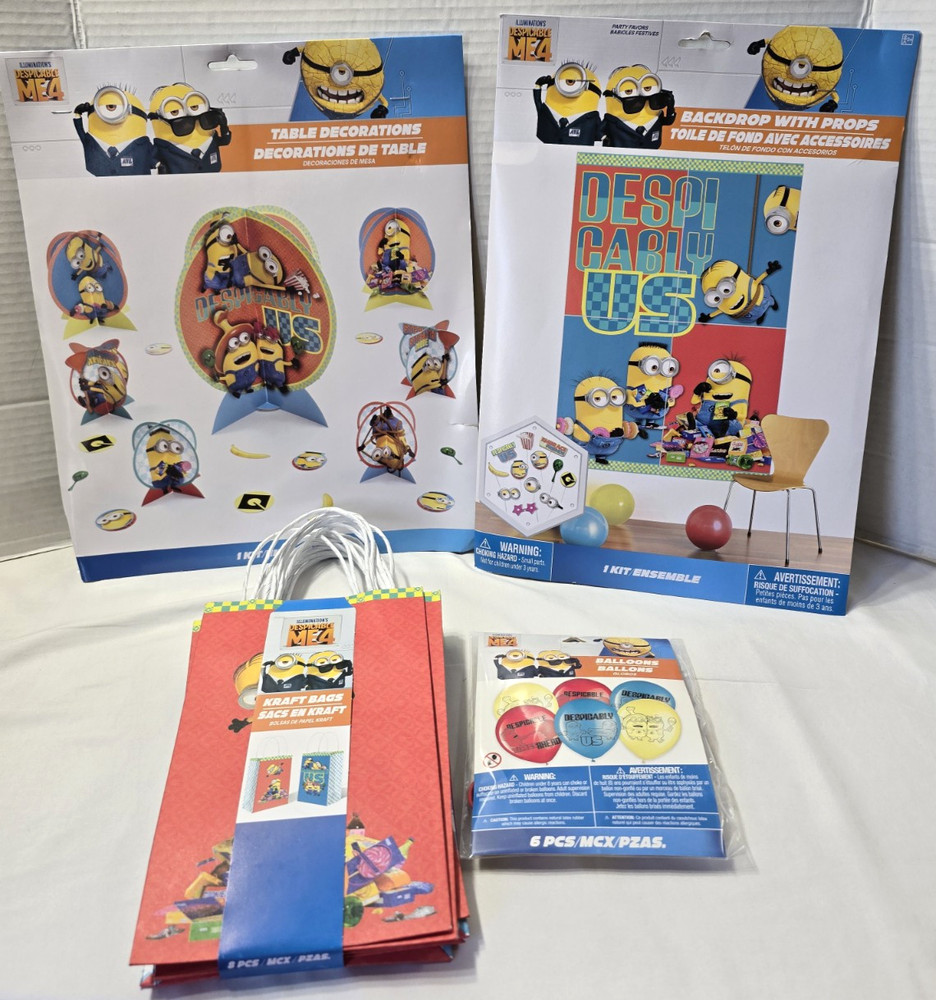 Despicable Me 4 Birthday Party Supplies Backdrop+Centerpiece+Balloons+Loot bags