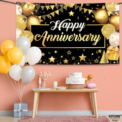 , Xtralarge Happy Anniversary Banner – 72X44 Inch | Banner Backdrop for Happy An