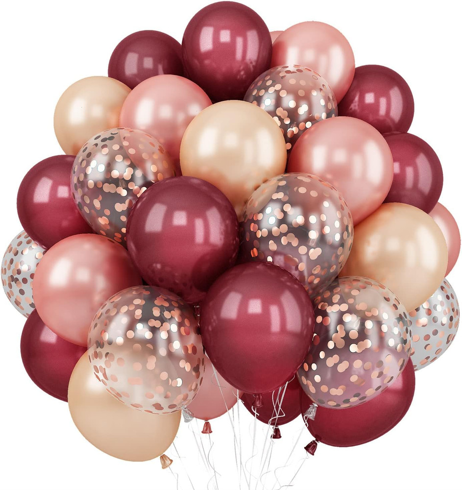 Balloons Burgundy Rose Gold, 60 Packs 12 Inches Wine Red Champagne Latex Balloon