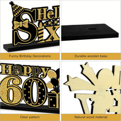 4 Pieces 60Th Birthday Decorations Wooden Vintage 1966 Table Party Supplies, Bla