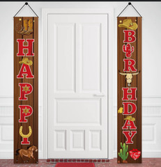 happy birthday Texas cowboy banner size large 2 pc
