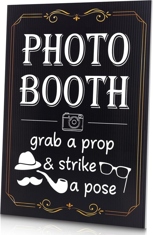 Happiness Photo Booth Sign with Stand Retro Background Table for Event Photograp