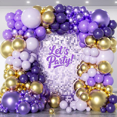 151Pcs Purple and Gold Balloons Garland Arch Kit – 18 12 10 5 Inch Different Siz