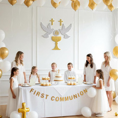 First Communion Baptism Decor Felt Cross Dove Gold Silver God Bless Wall Decorat
