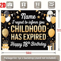 Custom Name Text 18th Birthday 2D Flat Banner Balloon Party Birthday Backdrop☋
