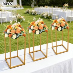20Pcs Gold Rectangular Metal Wedding Flower Stand, Floral Centerpiece Holder